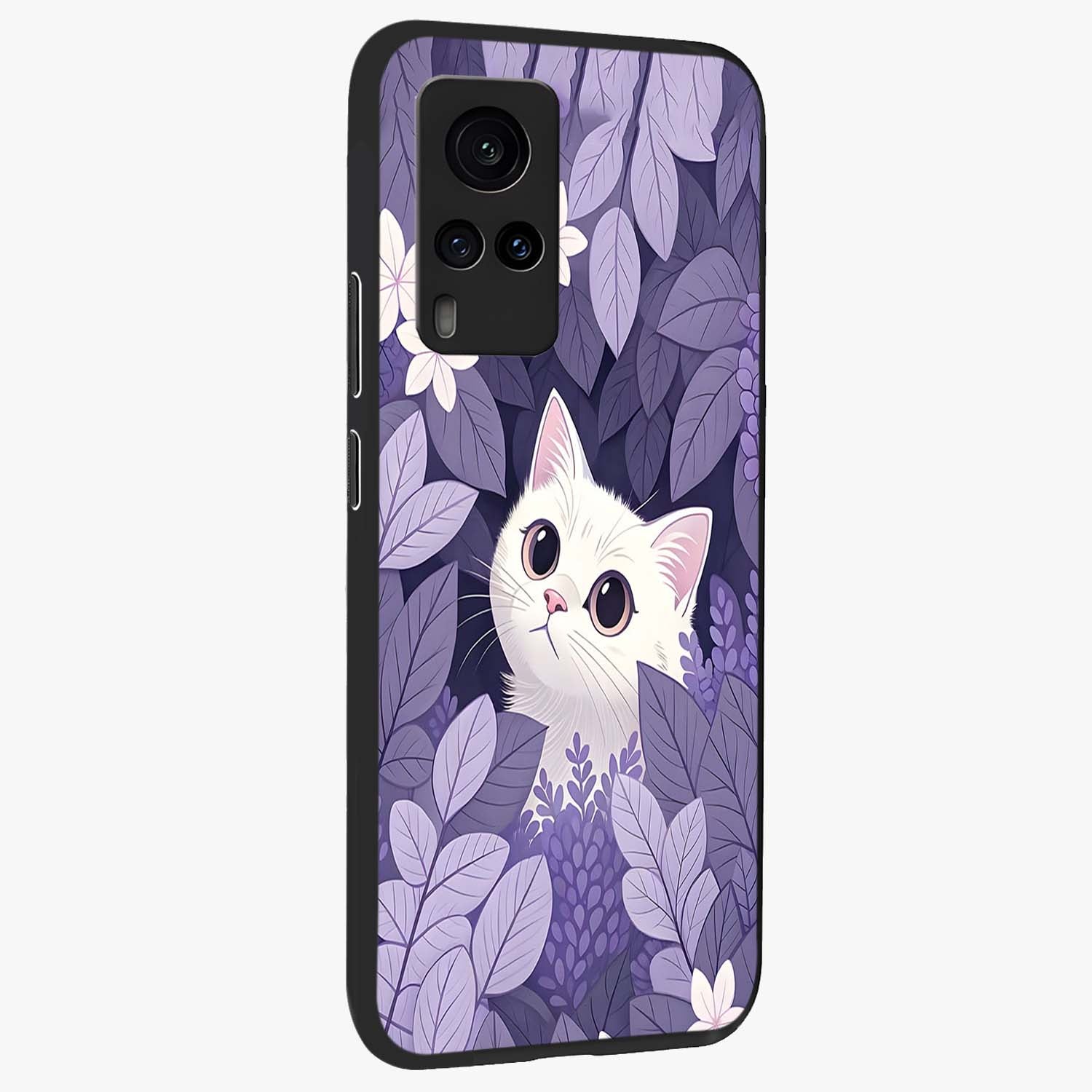 Lilac Hide Peek Cat Glass Case upright view showcasing charming cat artwork with adorable peek theme.