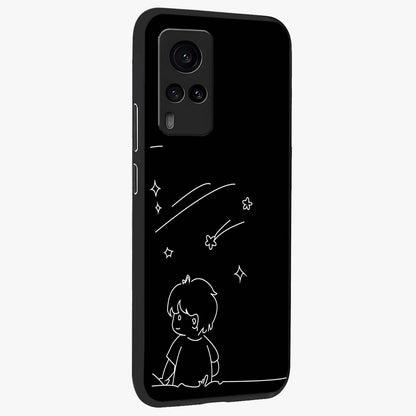 Line Art Boy With Shooting Stars Glass Case upright view showcasing artistic shooting star illustration with minimal style.