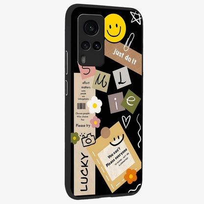 Lucky Aesthetic Collage Glass Case upright view showcasing vibrant collage artwork with youthful aesthetic theme.