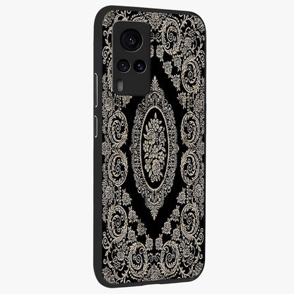 Noir Bloom Elegance Glass Case upright view showcasing graceful floral artwork with luxurious dark theme.