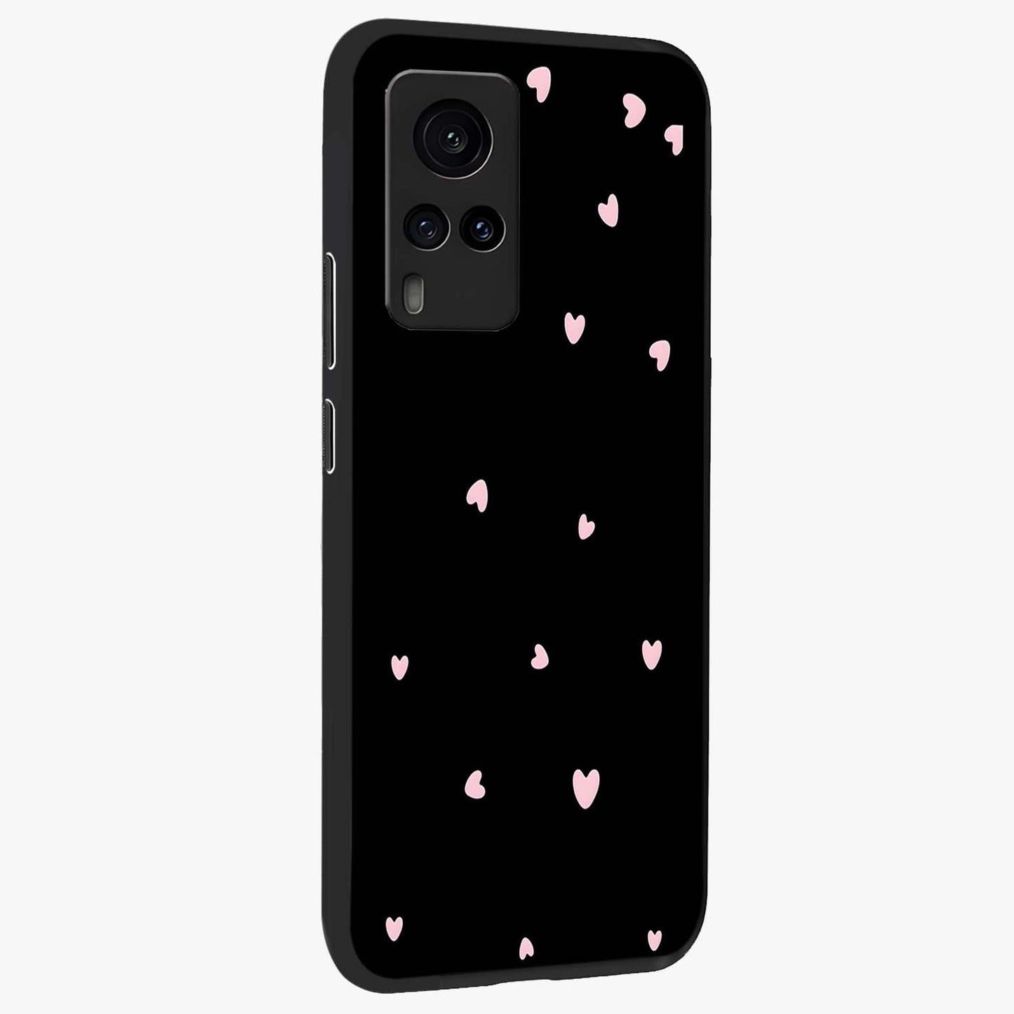 Pink Love Drops Glass Case upright view showcasing charming heart drop artwork with romantic playful theme.