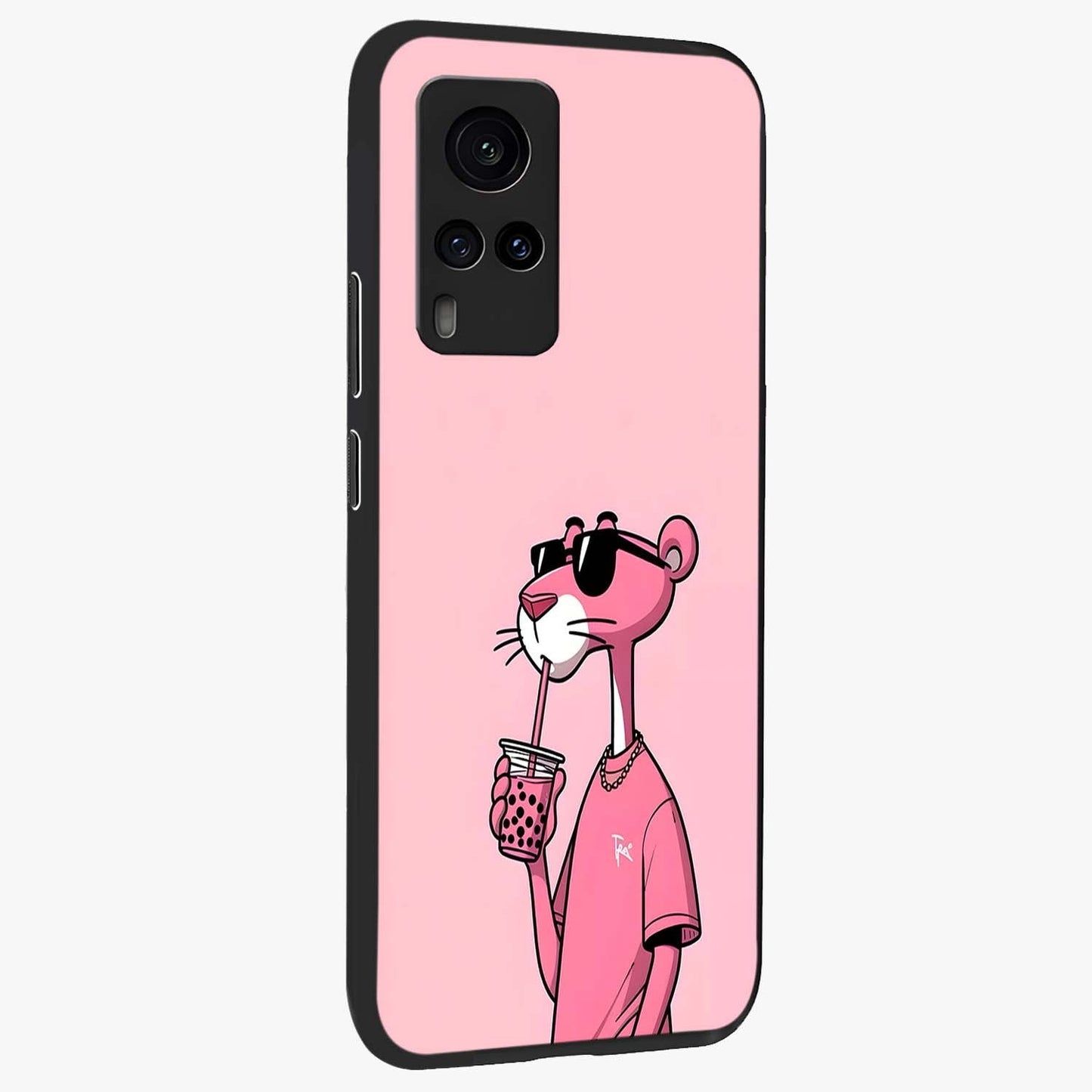 Pink Panther Glass Case upright view showcasing fun animated artwork with stylish retro cartoon theme.