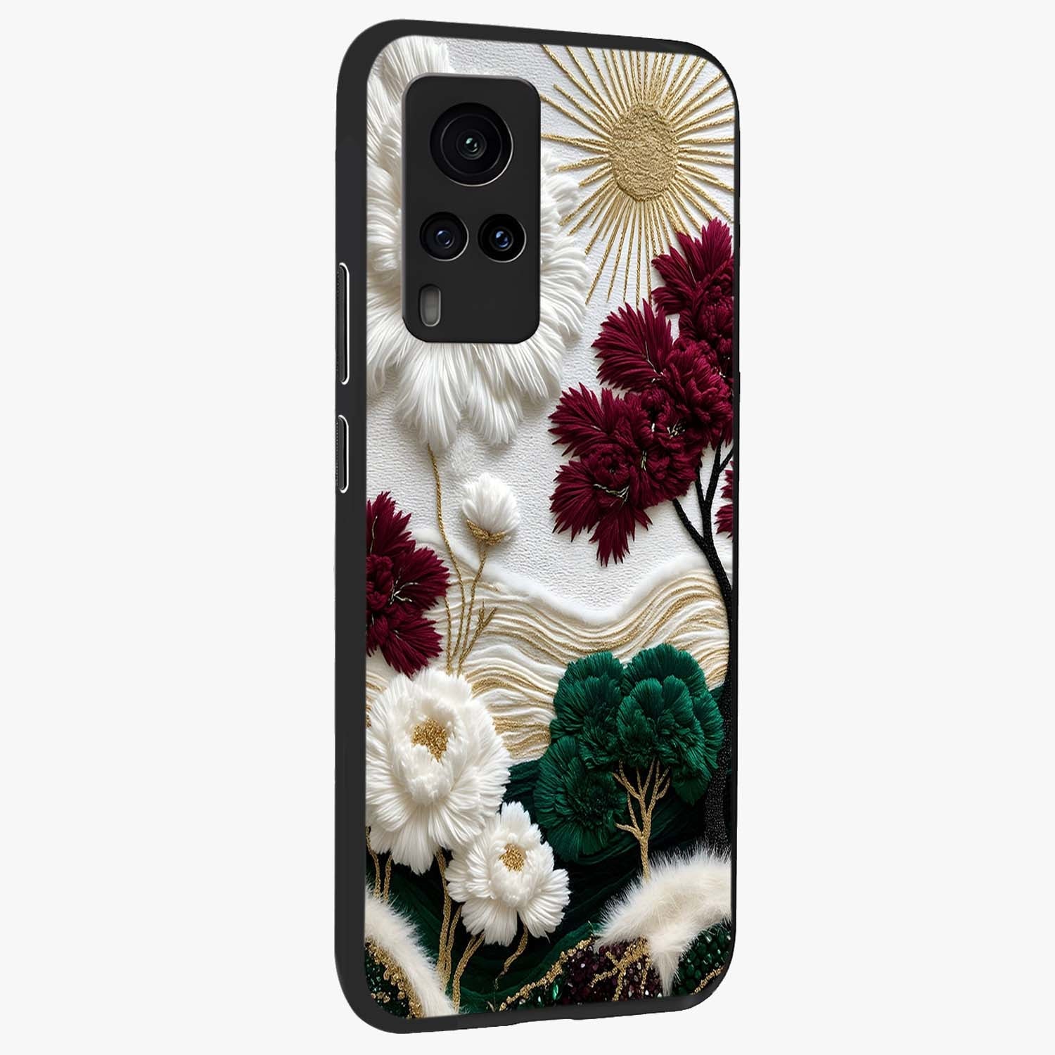Radiant Bloom Elegance Glass Case upright view showcasing decorative flower artwork with refined botanical theme.
