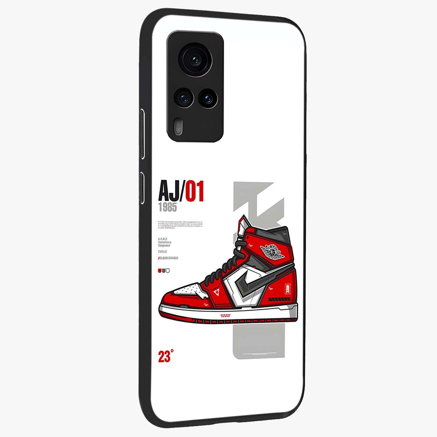 Retro Sneaker Blueprint Glass Case upright view showcasing stylish sneaker illustration with vintage streetwear theme.