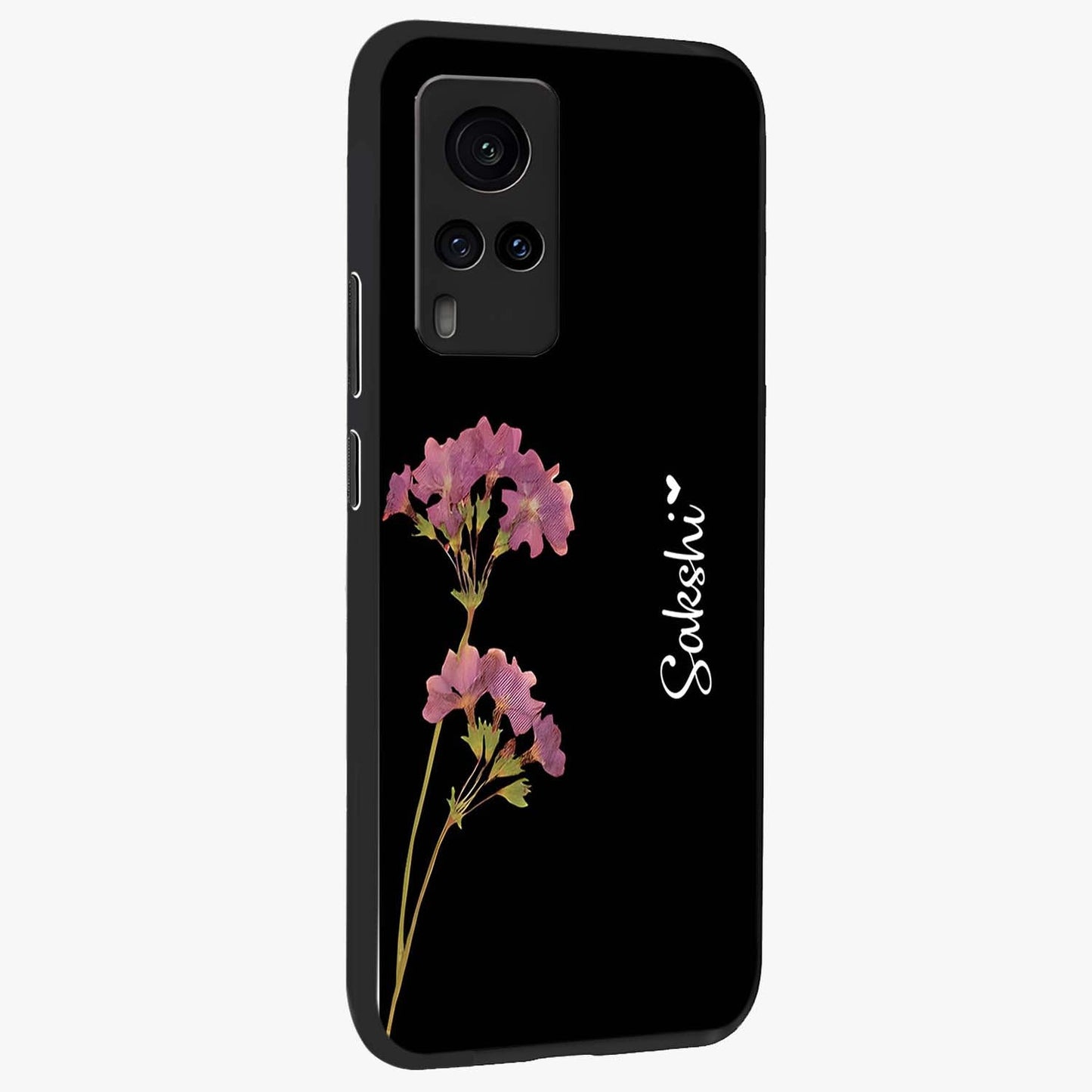 Riching Lavender Flower Custom Name Glass Case upright view showcasing elegant lavender floral artwork with personalized aesthetic.
