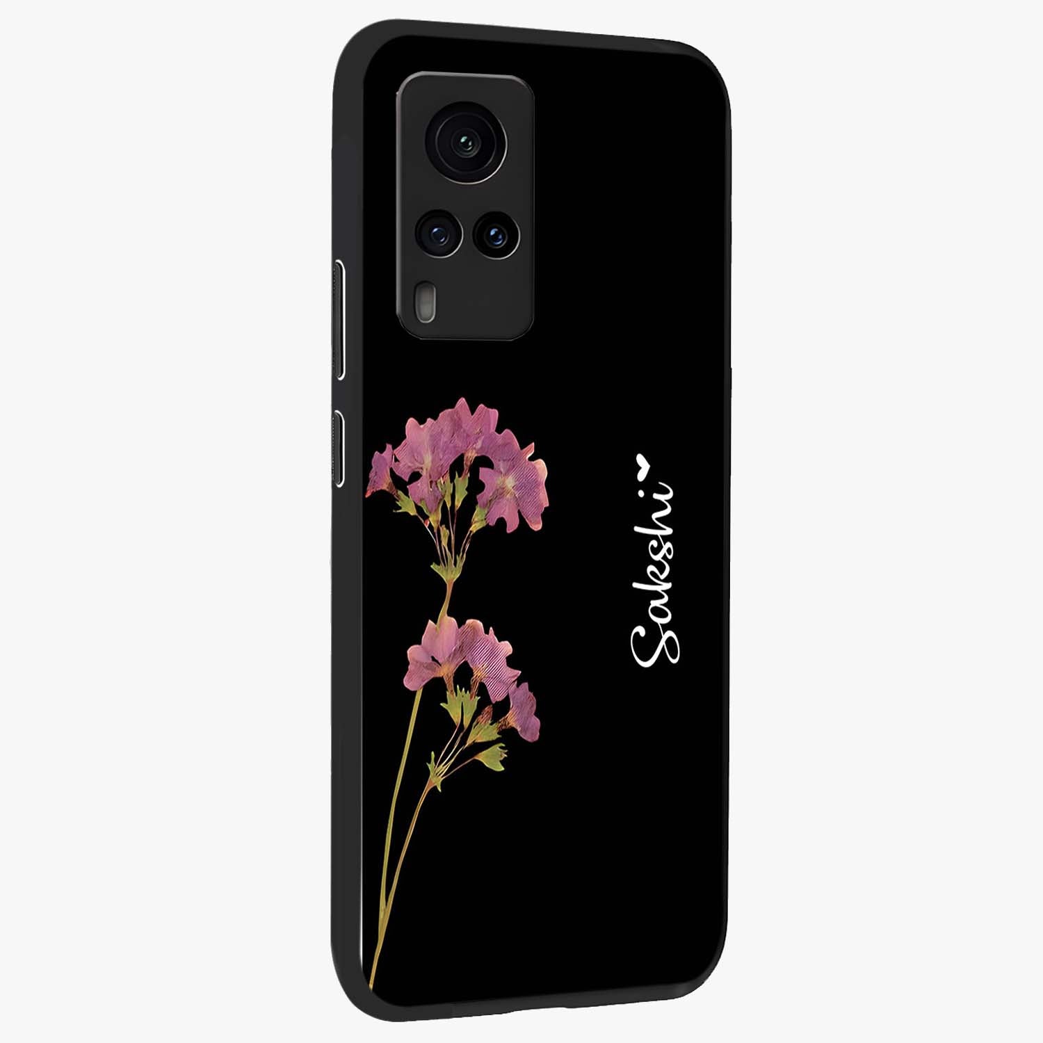 Riching Lavender Flower Custom Name Glass Case upright view showcasing elegant lavender floral artwork with personalized aesthetic.
