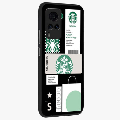 Starbucks Mocha Glass Case upright view showcasing trendy coffee inspired artwork with modern lifestyle theme.