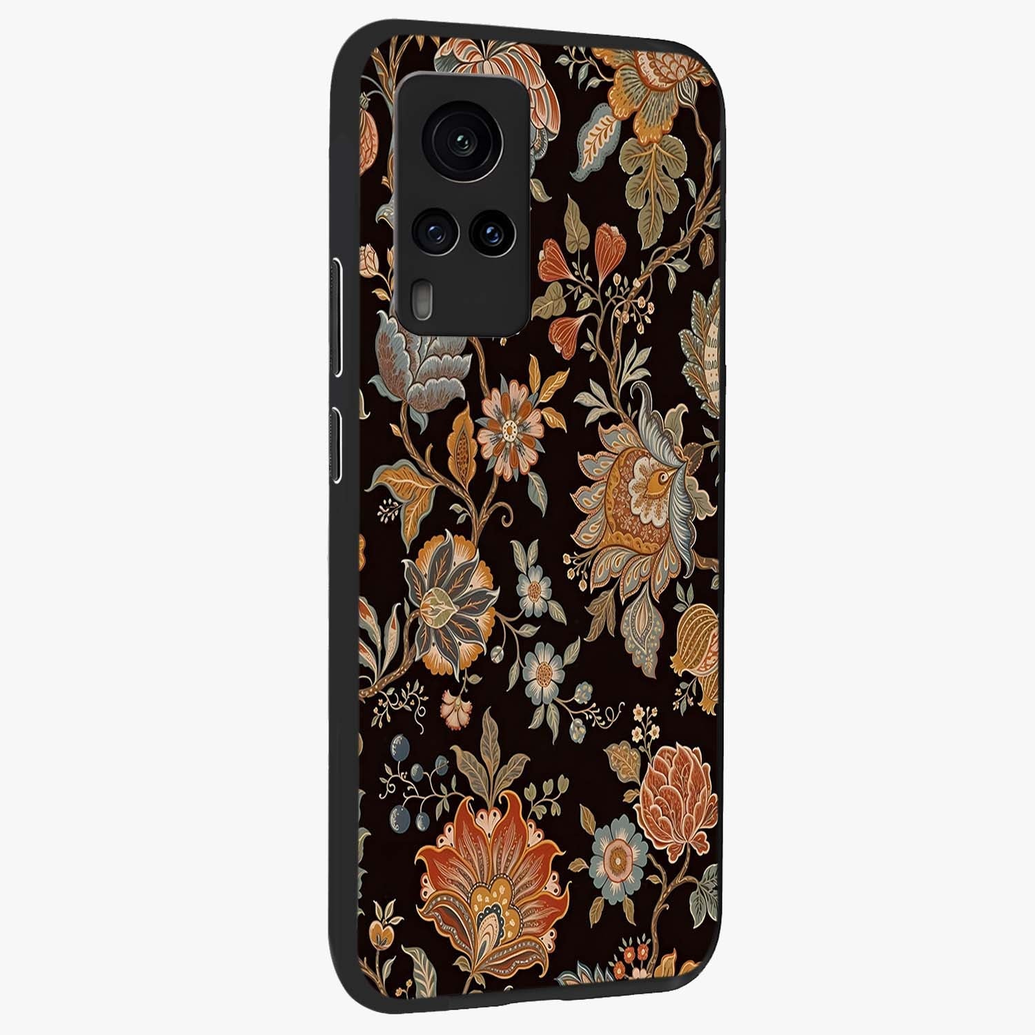 Vintage Floral Dream Glass Case upright view showcasing delicate floral artwork with timeless vintage theme.