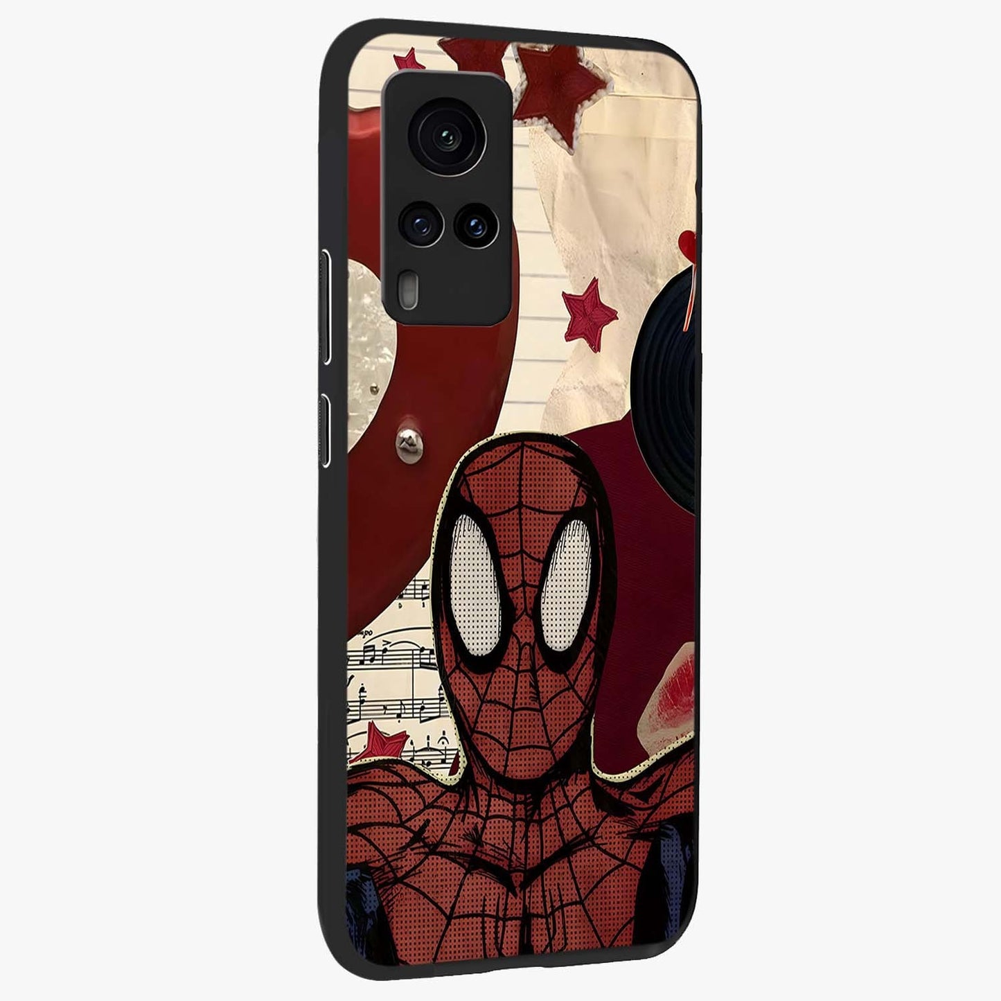 Web Warrior Vibes Glass Case upright view showcasing energetic superhero artwork with bold action theme.