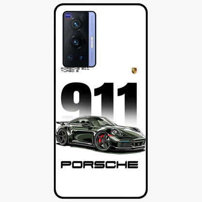 911 Turbo Dominance Glass Case showing clean flat back view with bold 911 sports car artwork and glossy glass finish.