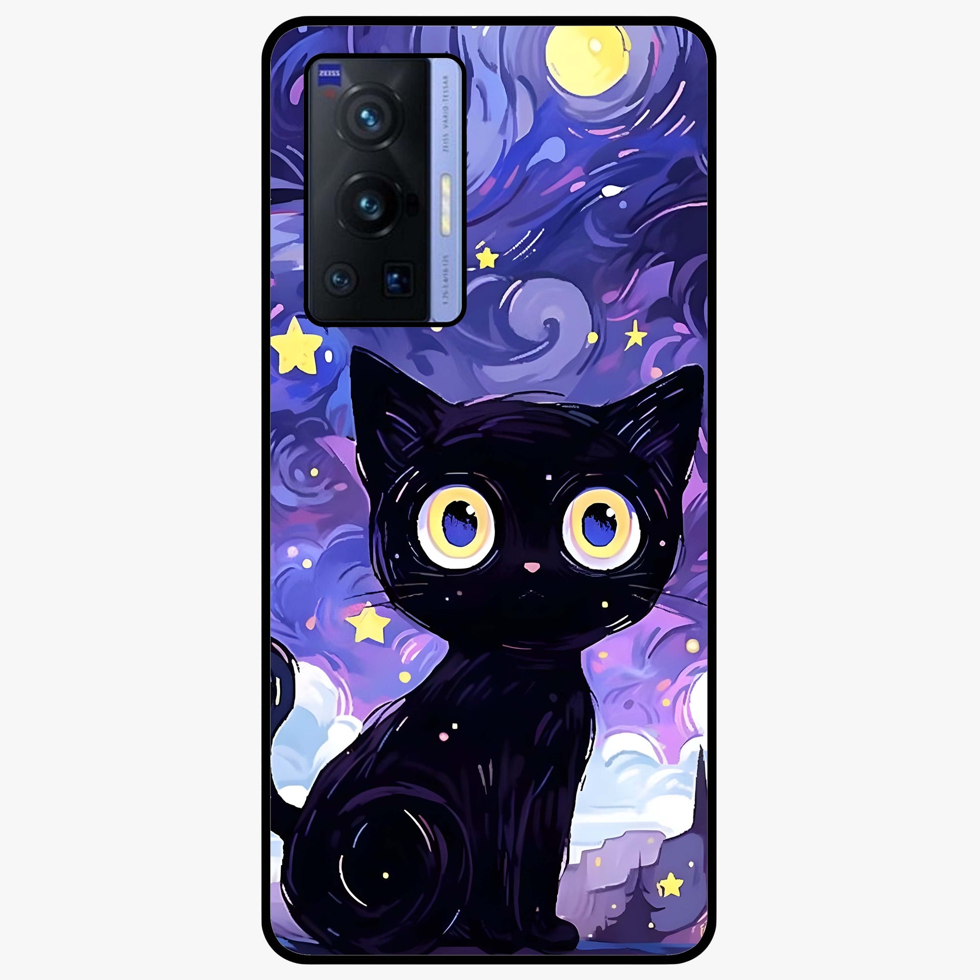 Abstract Cat Art Glass Case showing flat back view with artistic cat illustration and glossy glass finish.
