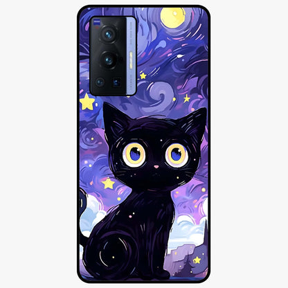 Abstract Cat Art Glass Case showing flat back view with artistic cat illustration and glossy glass finish.