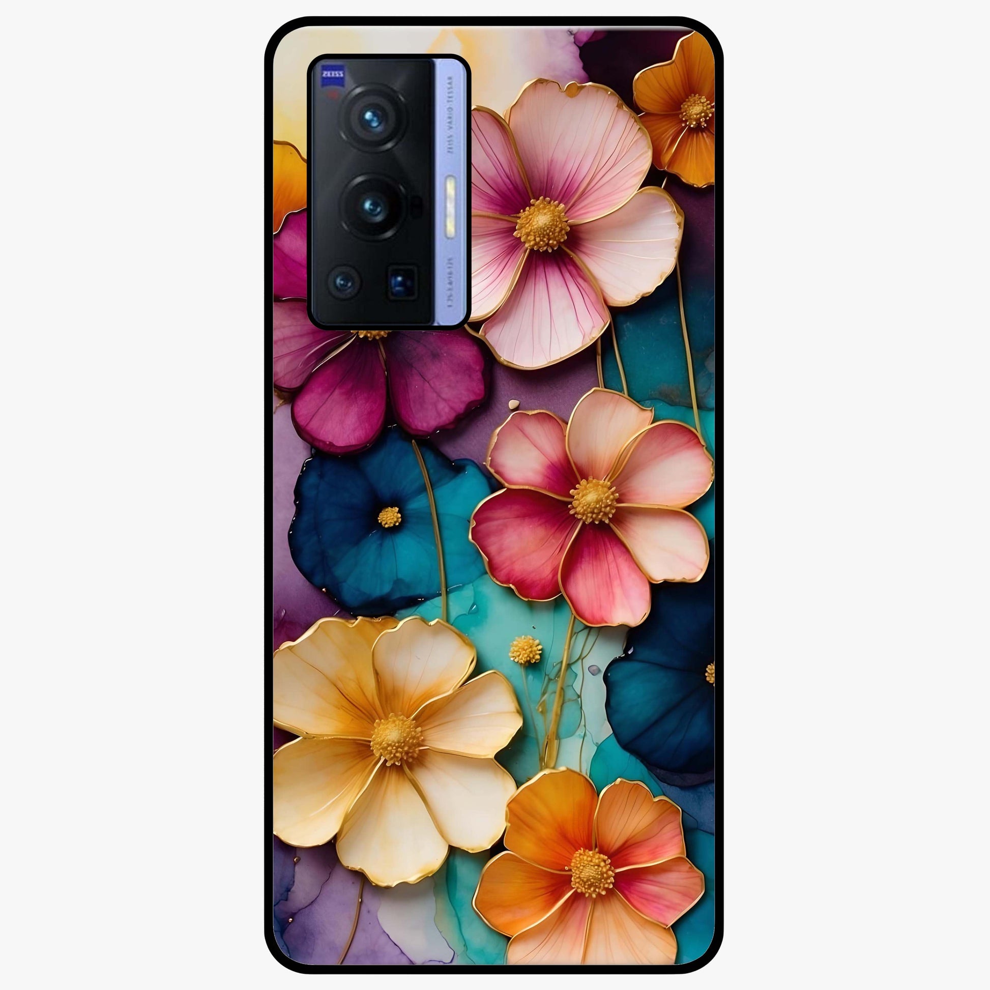 Artlyn Grace Flower Pattern Glass Case showing flat back view with elegant floral pattern artwork and glossy glass finish.
