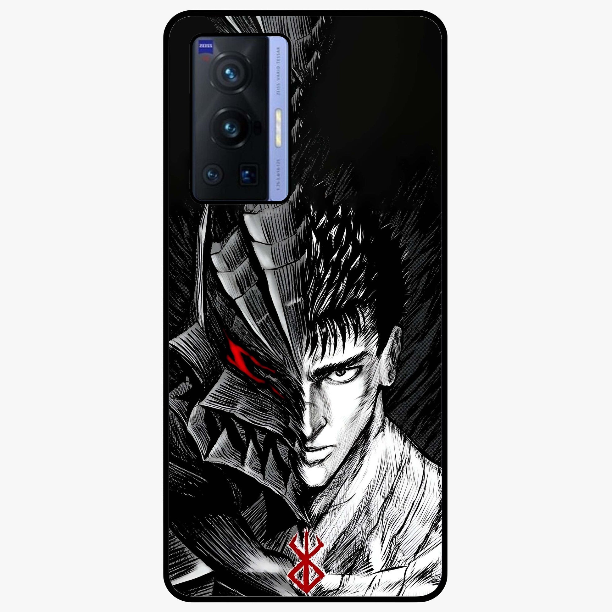 Berserker Blood Oath Glass Case showing flat back view with fierce warrior inspired artwork and glossy glass finish.