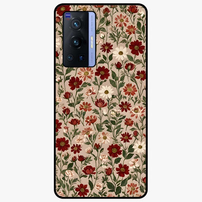 Biege Flower With Leaf Glass Case showing flat back view with soft beige floral artwork and glossy glass finish.