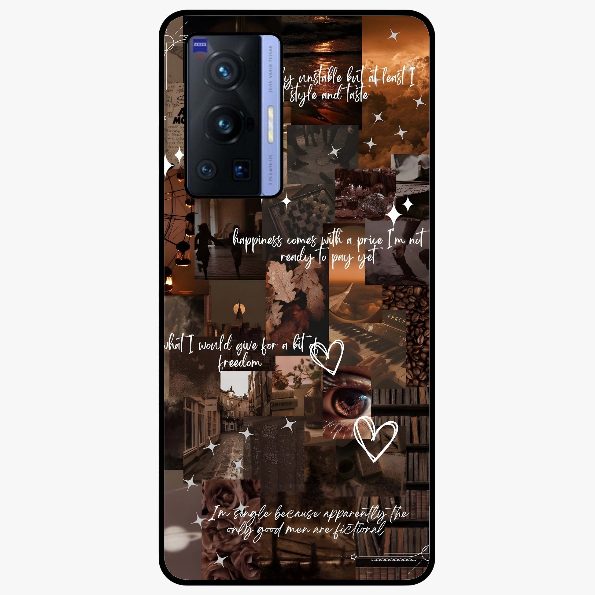 Bittersweet Aesthetic Chaos Glass Case showing flat back view with artistic chaotic aesthetic design and glossy glass finish.