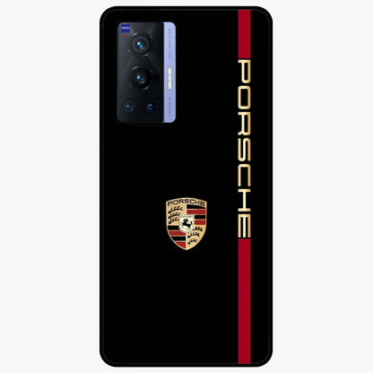 Black Minimal Porsche Glass Case showing flat back view with sleek minimal sports car artwork and glossy glass finish.