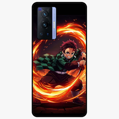 Blazing Sword Resolve Glass Case showing flat back view with fiery sword artwork and glossy glass finish.