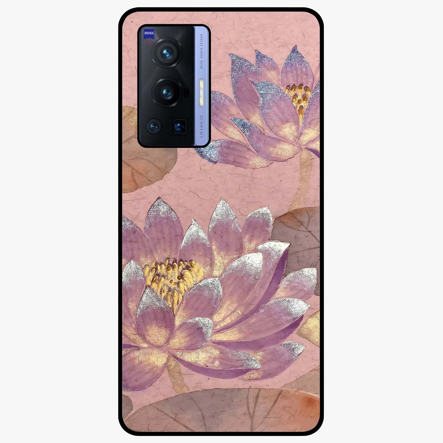 Blossom Mist Lotus Glass Case showing flat back view with serene lotus blossom artwork and glossy glass finish.