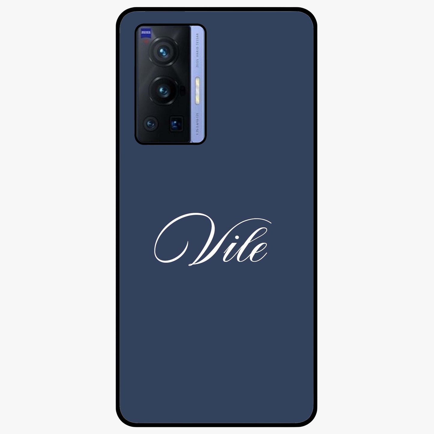 Blue Background Personalized Custom Name Glass Case showing flat back view with minimal blue background and custom name design.