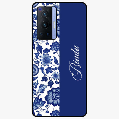 Blue Vintage Floral Pattern Glass Case upright view showcasing timeless floral illustration with vintage inspired style.