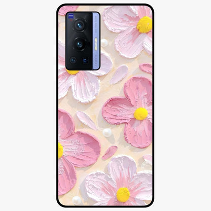 Blush Bloom Texture Glass Case showing flat back view with soft blush floral texture artwork and glossy glass finish.