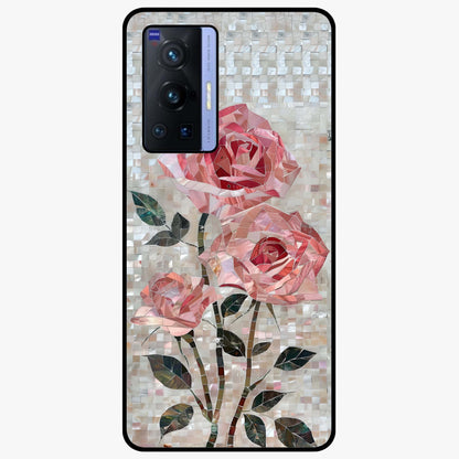 Blush Mosaic Bloom Glass Case showing flat back view with mosaic floral bloom artwork and glossy glass finish.