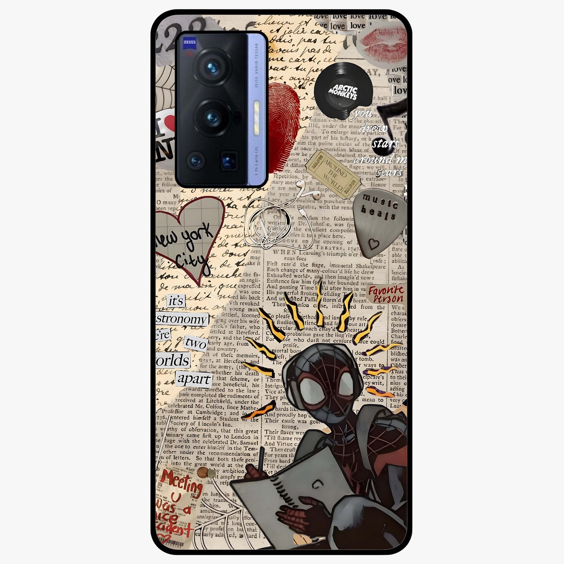 City Dream Sketch Glass Case showing flat back view with artistic city skyline sketch artwork and glossy glass finish.
