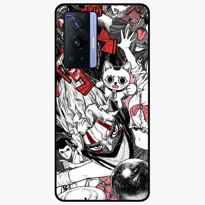 Crimson Chaos Panel Glass Case showing flat back view with bold crimson abstract artwork and glossy glass finish.