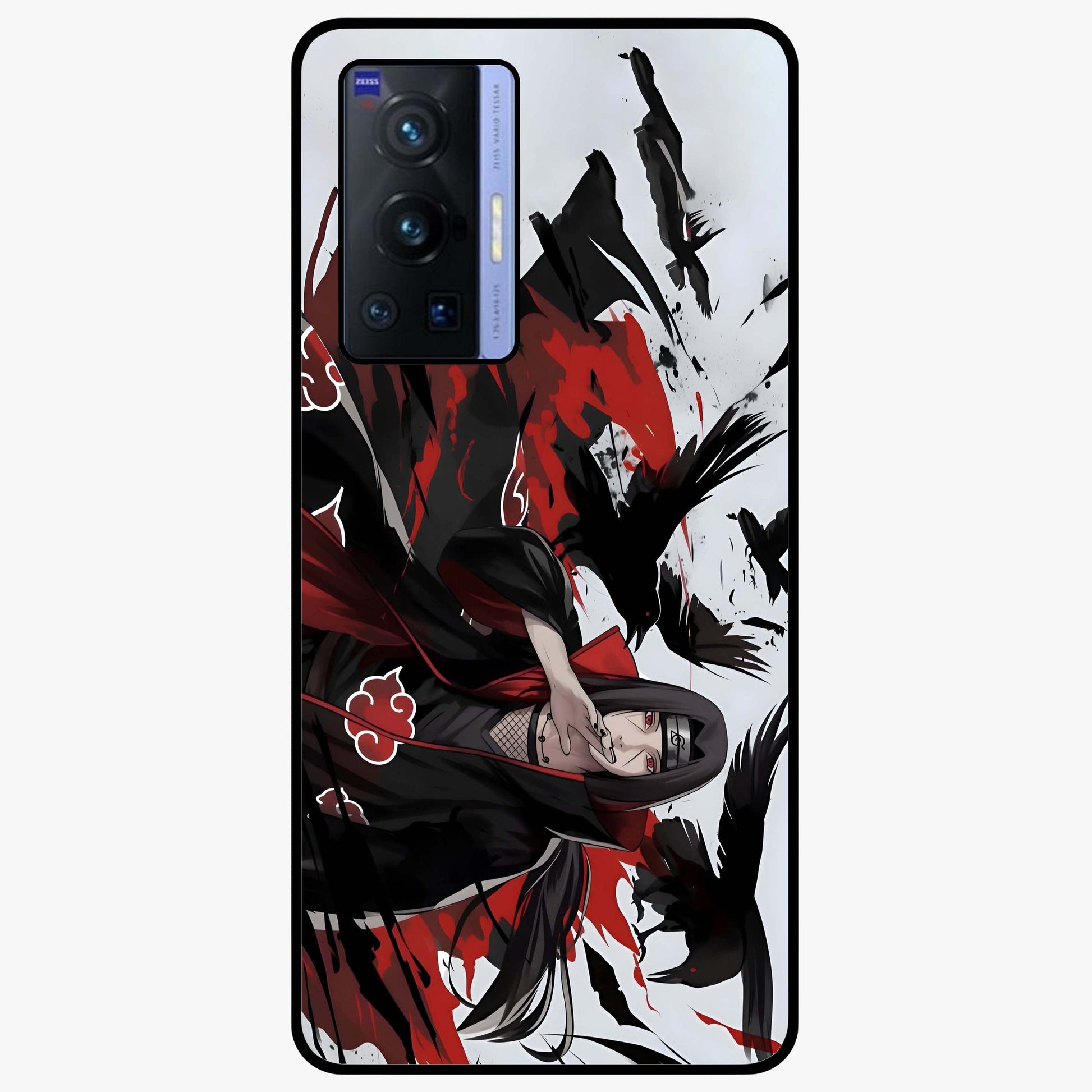Crimson Crow Illusion Glass Case showing flat back view with artistic crow illusion artwork and glossy glass finish.