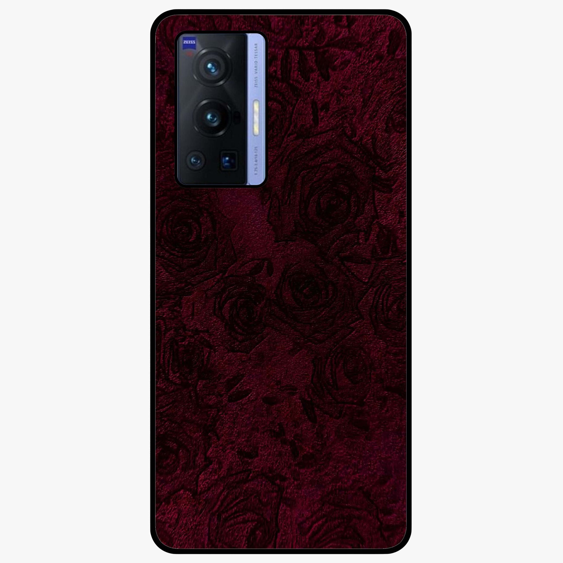 Crimson Fade Flow Glass Case showing flat back view with flowing crimson gradient artwork and glossy glass finish.