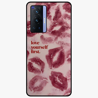 Crimson Kiss Love Glass Case showing flat back view with romantic crimson themed artwork and glossy glass finish.