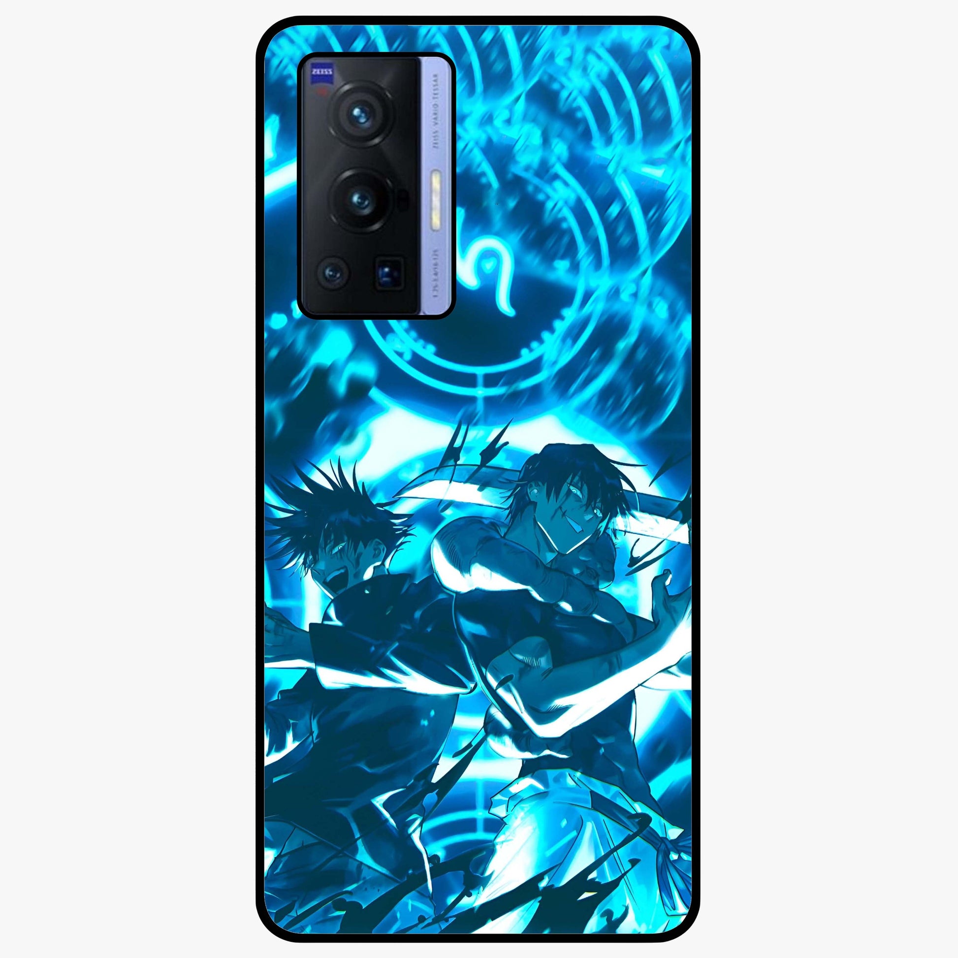 Cursed Energy Clash Glass Case showing flat back view with intense cursed energy artwork and glossy glass finish.