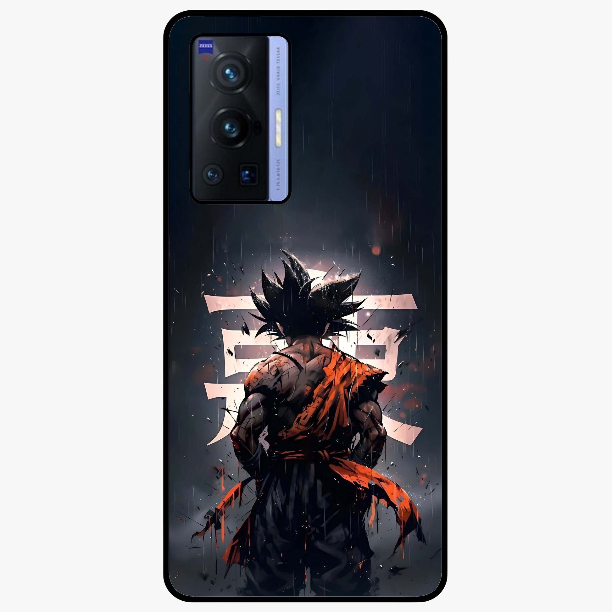 Dark Warrior In Rain Glass Case showing flat back view with warrior artwork in rainy atmosphere and glossy glass finish.