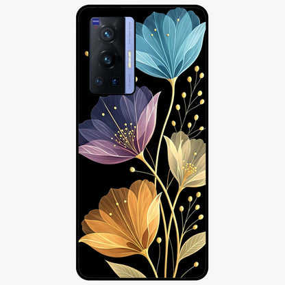 Delicate Multicolor Flowers Glass Case showing flat back view with vibrant floral artwork and glossy glass finish.