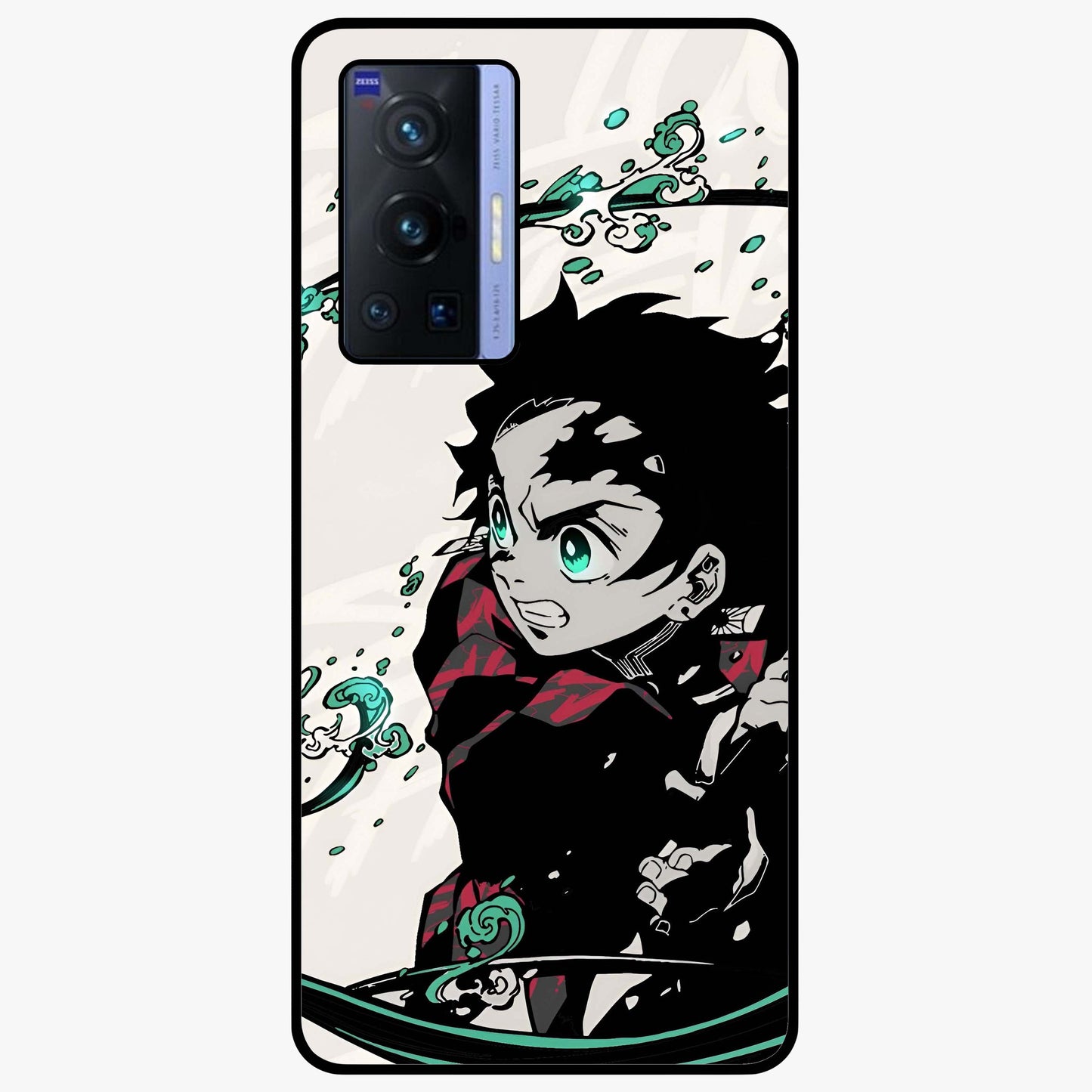 Demon Slayer Glass Case showing flat back view with bold anime inspired artwork and glossy glass finish.