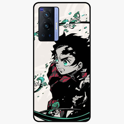 Demon Slayer Glass Case showing flat back view with bold anime inspired artwork and glossy glass finish.