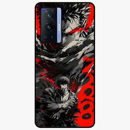 Demon Sword Resolve Glass Case showing flat back view with fierce sword warrior artwork and glossy glass finish.