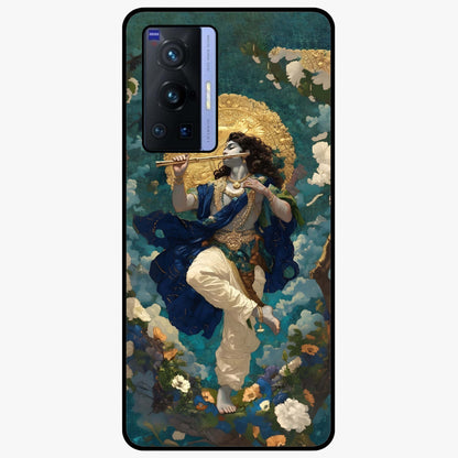 Divine Krishna Art Glass Case showing flat back view with Lord Krishna artwork and glossy glass finish.