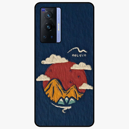 Dream Beyond Mountains Glass Case showing flat back view with scenic mountain landscape artwork and glossy glass finish.