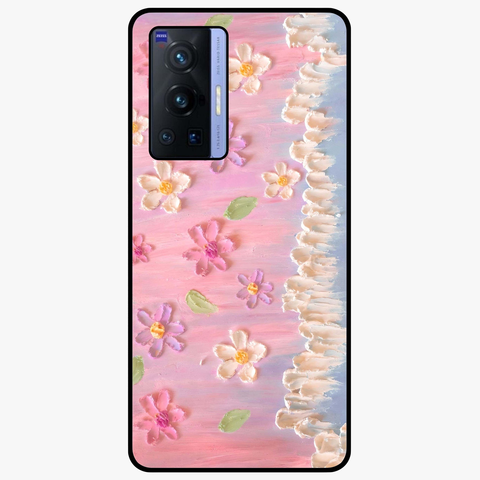 Dreamy Painted Garden Glass Case showing flat back view with artistic painted floral garden artwork and glossy glass finish.