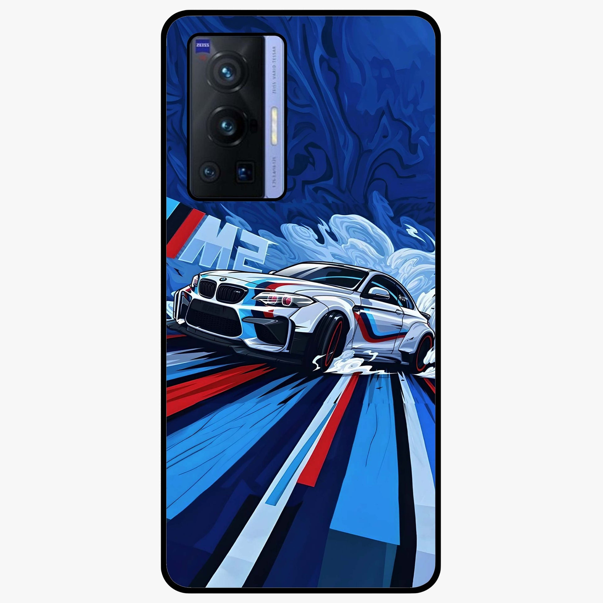 Drift Power Rush Glass Case showing flat back view with dynamic racing inspired artwork and glossy glass finish.
