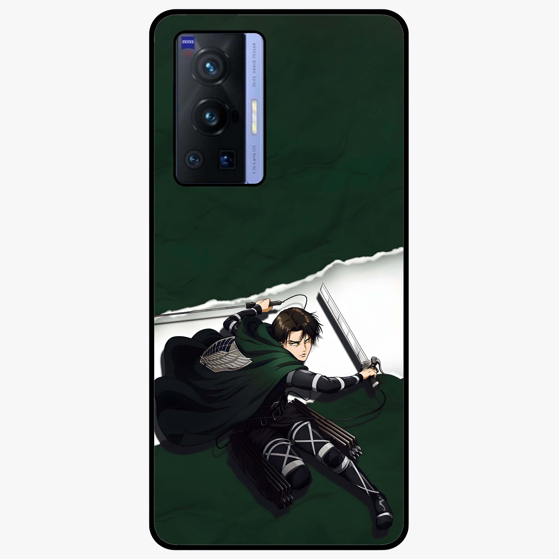 Emerald War Vanguard Glass Case showing flat back view with powerful warrior themed artwork and glossy glass finish.