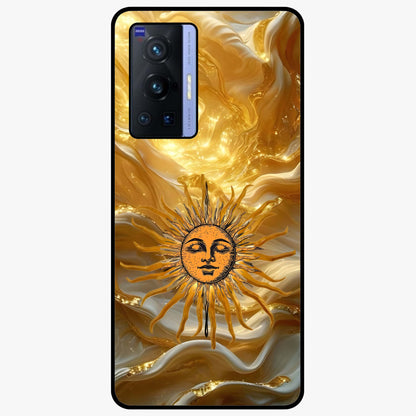 Eternal Golden Glow Glass Case showing flat back view with radiant golden themed artwork and glossy glass finish.