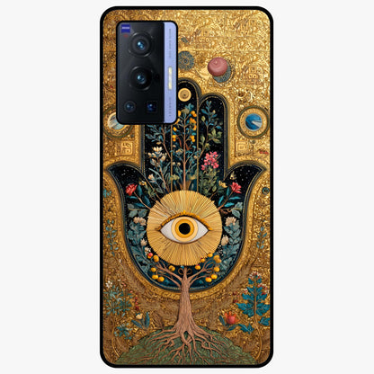 Ethereal Evil Eye Glass Case showing flat back view with mystical evil eye artwork and glossy glass finish.