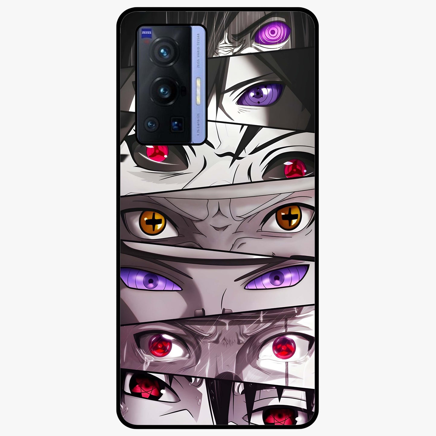 Eyes of Destiny Glass Case showing flat back view with striking eye themed artwork and glossy glass finish.