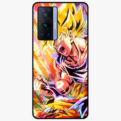Firing Goku Glass Case showing flat back view with powerful anime inspired artwork and glossy glass finish.