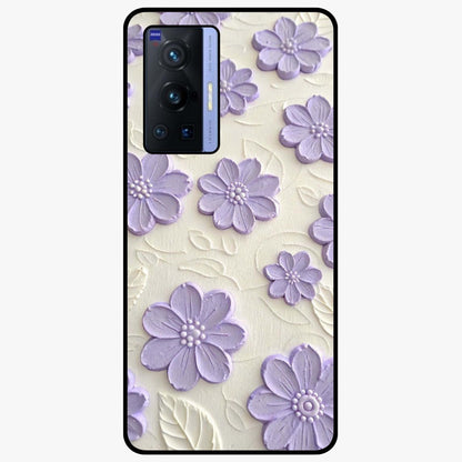 Floral Wall Art With Purple Flowers Glass Case showing flat back view with purple flower artwork and glossy glass finish.