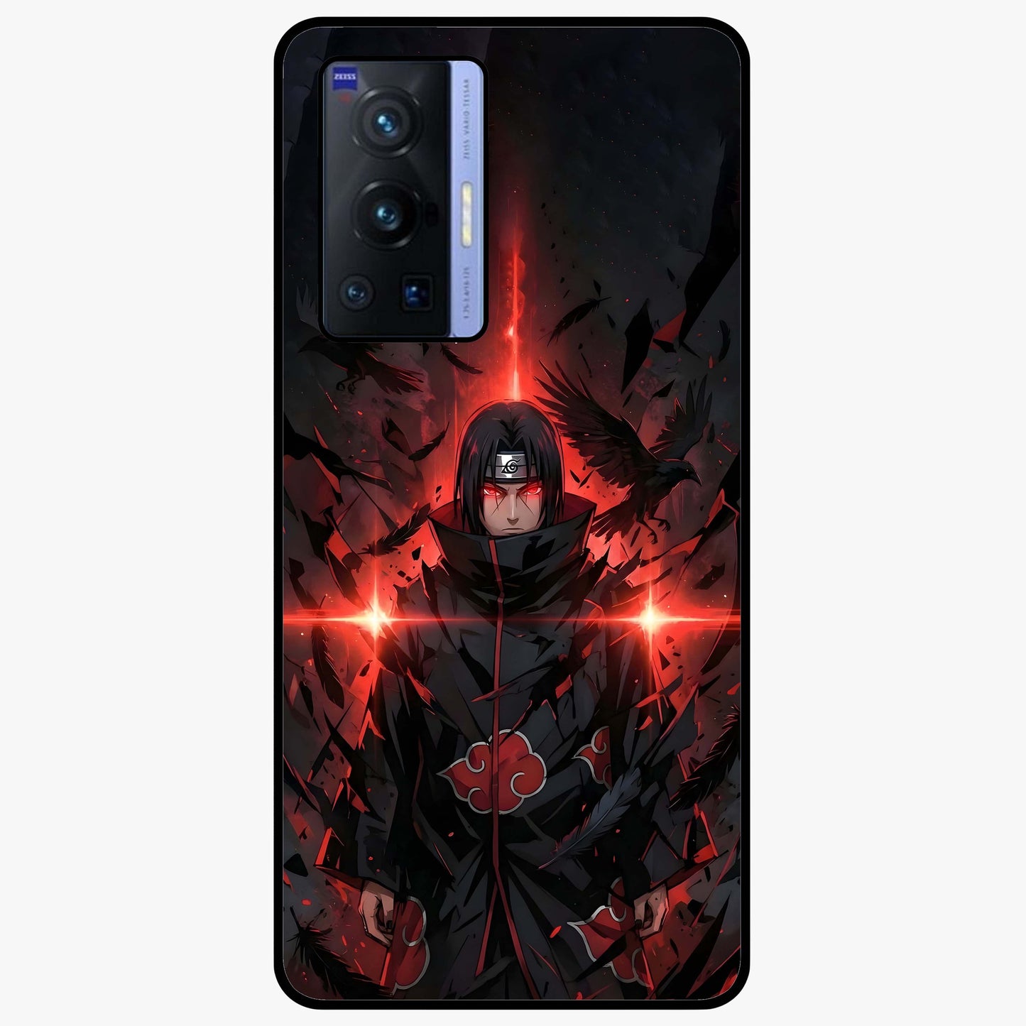 Focused Blade Discipline Glass Case showing flat back view with warrior sword themed artwork and glossy glass finish.
