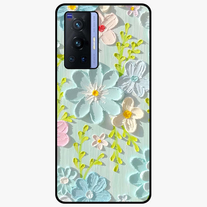 Frosted Petal Garden Glass Case showing flat back view with soft frosted floral artwork and glossy glass finish.